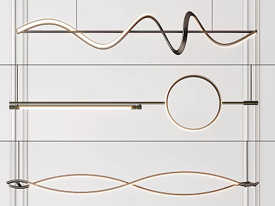 Modern Wave Shaped Circular Ring And Curved Line Pendant Lights With Minimalist Metal Design 3d model