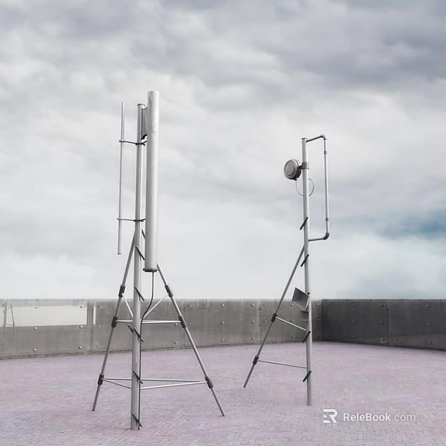 Silver Metal Industrial Equipment With Tripod Base And Antenna Structure On Roof Platform 3d model 