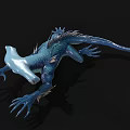Mythical Blue Aquatic Creature With Spiked Back Sharp Claws Finned Tail And Scaly Skin
