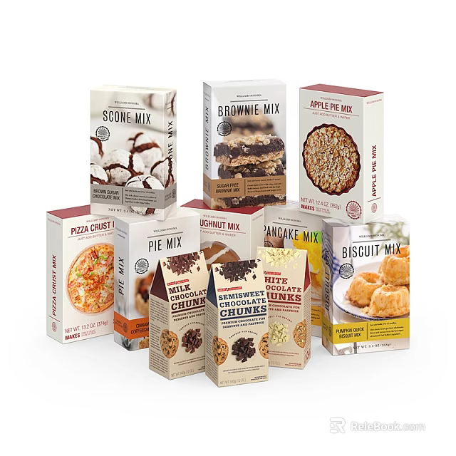 Assorted Packaged Baking Mixes Including Cookie Brownie Pie And Biscuit Varieties 3d model 