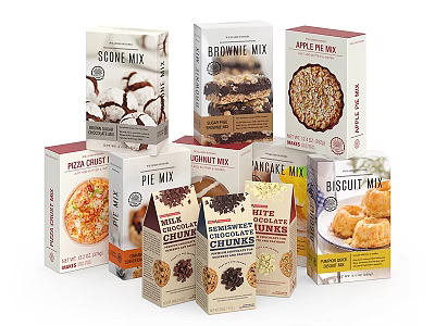 Assorted Packaged Baking Mixes Including Cookie Brownie Pie And Biscuit Varieties 3d model