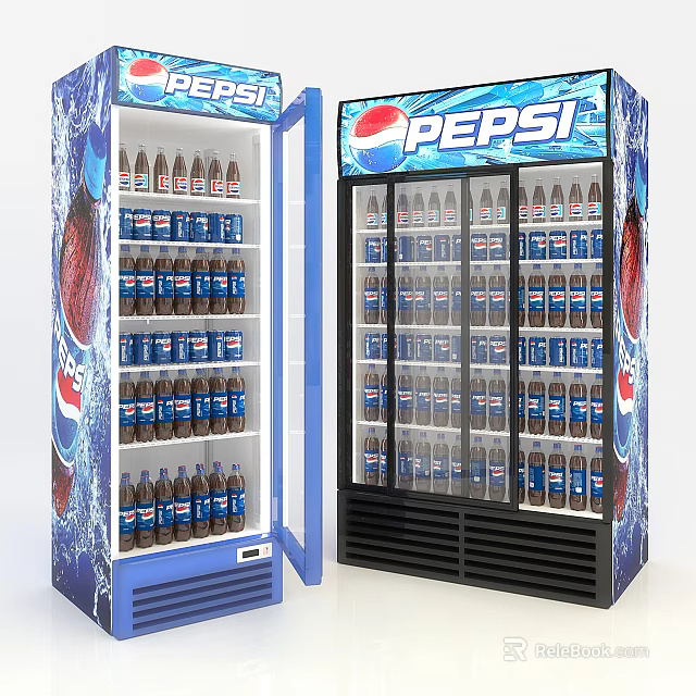 Commercial Beverage Display Refrigerators With Pepsi Brand Drinks And Glass Doors 3d model 