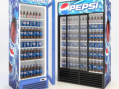 Commercial Beverage Display Refrigerators With Pepsi Brand Drinks And Glass Doors 3d model