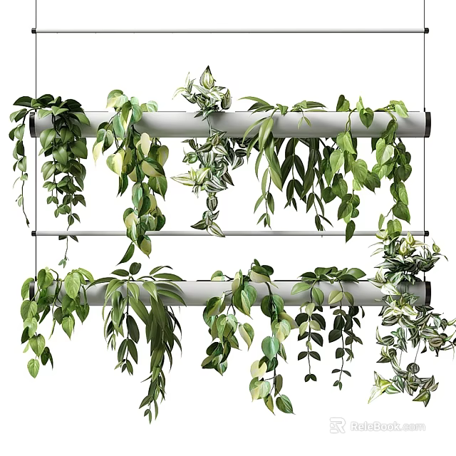 Green Plant Decorated Pendant Light With Hanging Vines And Foliage 3d model 