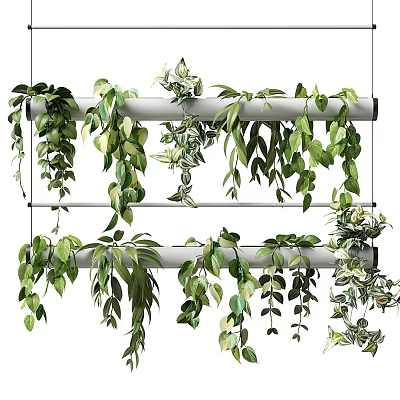 Green Plant Decorated Pendant Light With Hanging Vines And Foliage 3d model