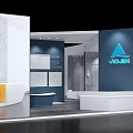 Modern Exhibition Booth Displaying Bathroom Products With Glass Walls Bathtubs Vanities And Tiles