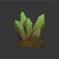 Decorative Ornament Set With Green Crystal Like Pieces And Polygonal Brown Base