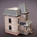 Two Story Detached House With Wooden Exterior Gray Roof And Front Porch Steps