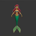 Little Mermaid Character With Red Hair Purple Top And Green Tail On Gray Background