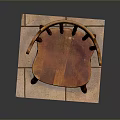 Wooden Chair With Carved Legs Curved Backrest And Armrest On Tile Base