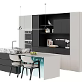 Modern Kitchen Dining Table With Marble Countertop Island And Black Cabinets 3d model