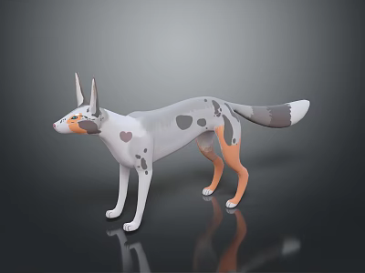 Standing 3D Dog Model With White Gray Orange Spots And Heart Shape Marking 3d model