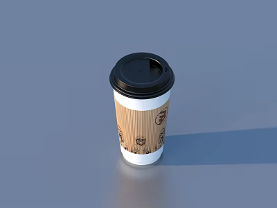 Everyday Disposable Coffee Cup With Black Lid Brown Sleeve And White Body Design 3d model