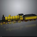 Yellow Steam Train Model With Black Chimney Red Wheels And Carriage Design