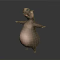 Cartoon Hippo Game Movie Character With Chubby Belly Outstretched Arms 3D Model Design