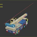 Blue And White Crane Model With Long Boom Wheels And Simple Design On Grey Background