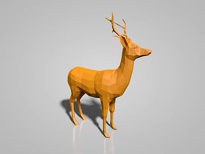 Orange Low Poly Deer Sculpture With Geometric Design On Gray Background 3d model
