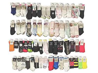 Various Colorful Socks With Different Styles Neatly Displayed In Rows 3d model