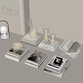 Minimalist Decorative Ornament Set With Stacked Open Books Glass Candle Holders And Feather Decor