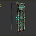 Architectural Red Wooden Door With Glass Panels Open And Metal Hardware