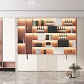 Modern Wine Cabinet Design with LED Lighting and Decorative Wine Bottles in Luxury Living Room