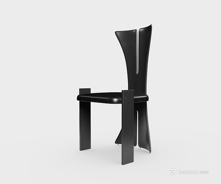 Black Modern Sleek Chair With Unique Backrest Design For Living Room 3d model 