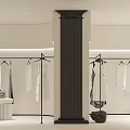 Clothing Store Interior With Hanging White Garments And Black Multi Tiered Bags Shelf