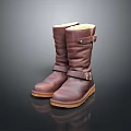 Brown Leather Boots With Straps Buckles Fleece Lining And Yellow Soles For Daily Life