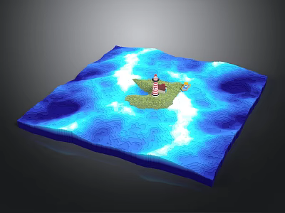 Blue 3D Model Island Scene With Lighthouse And Surrounding Waves 3d model