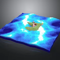 Blue 3D Model Island Scene With Lighthouse And Surrounding Waves