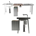 Sleek Modern Bar Counter Featuring Stainless Steel Sink Faucet Wooden Top And Trash Bin