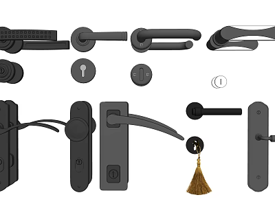 Various Black Door Handle Designs With Lever Knob And Tassel Decorations 3d model
