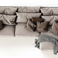 Modern Light Gray Multi Seater Sofa with Plush Pillows and Cozy Throw Blanket 3d model