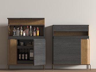 Wine cabinet semi-open closed solid wood 3d model