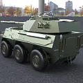 Detailed Military Green Wheeled Tank With Turret And Cannon Equipment