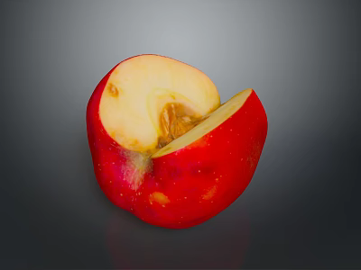 Fresh Red Apple With Bitten Section Juicy Flesh On Gray Background 3d model