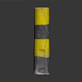 Yellow And Black Striped Construction Bollard With Weathered Surface Design