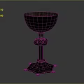 Metallic Goblet With Tall Stem Decorative Square Base And Ornate Design