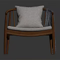 Modern Wooden Frame Leisure Chair With Light Gray Cushion Pillow And Armrest Blanket