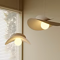 Modern Unique Pendant Lights With Light Color Hat Shaped Design And Window Blinds 3d model