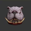 Fierce Game Movie Character 3D Dog Head With Sharp Teeth Red Eyes And Pink Skin