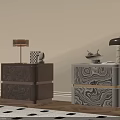 Exquisite Luxury Textured Double Drawer Bedside Tables With Table Lamps For Elegant Warm Bedroom Decor
