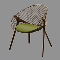 Modern Leisure Chair With Metal Mesh Backrest Green Padded Seat And Wooden Legs