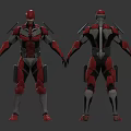Futuristic Armored Sci Fi Character With Red Black Mechanical Armor Front Back View 3d model