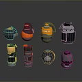 Weapon Collection Showcasing Various Modern Tactical Grenades With Diverse Colors And Designs