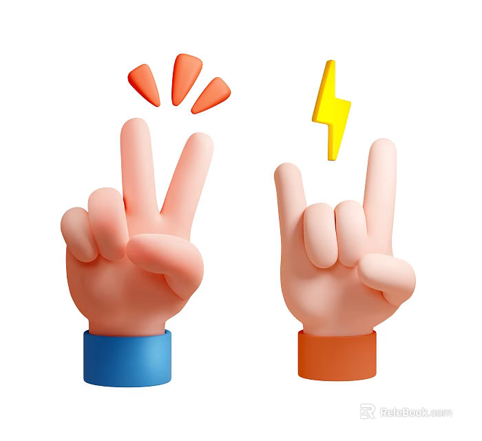 Game Movie Character Hand Gestures With Peace Rock Signs Lightning And Orange Fan Design 3d model 