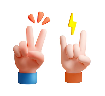 Game Movie Character Hand Gestures With Peace Rock Signs Lightning And Orange Fan Design 3d model