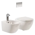 Modern White Toilet With Bidet Sink And Wall Mounted Control Panel In Contemporary Bathroom