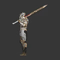 Mythical Warrior In Ornate Armor With Dragon Engravings Holding Sword On Dark Backdrop