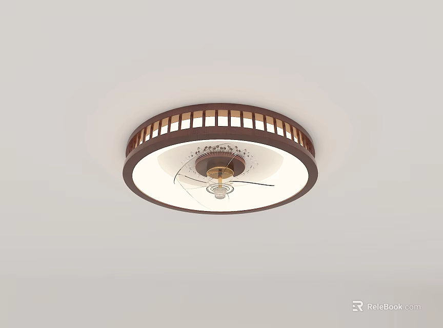 Round Wooden Frame Ceiling Light With Grille Design And Soft Illumination 3d model